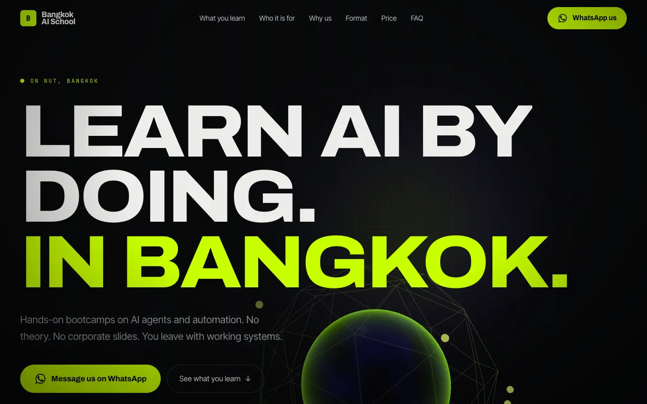 The Bangkok AI School home page as it renders today