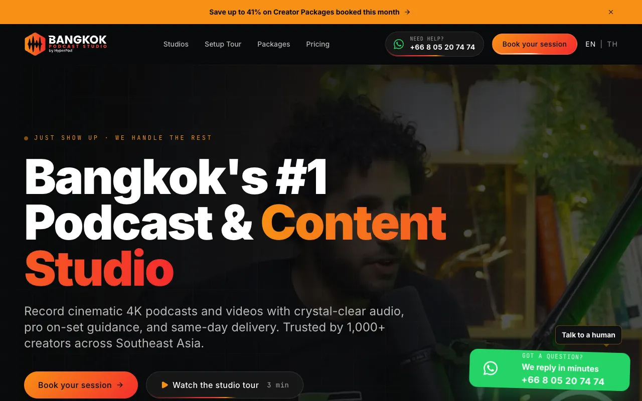 The Bangkok Podcast Studio home page as it renders today